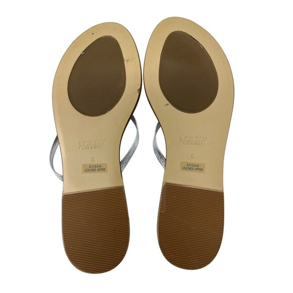 J. Crew Silver Strappy Flat Sandals With Pink Fabric Rose Womens Size 8 - Picture 11 of 12
